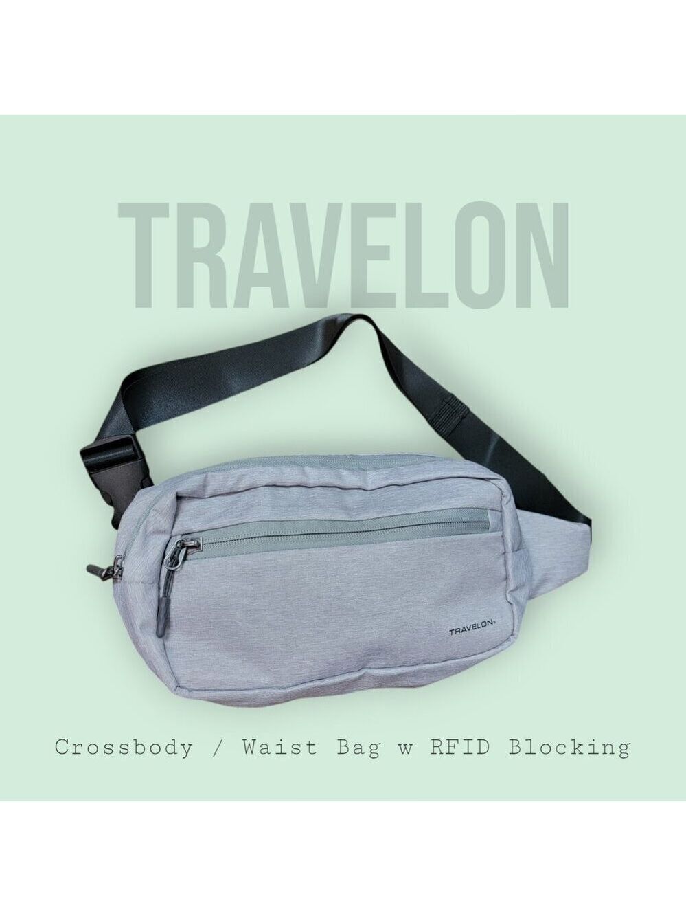 Travelon Gray Waist Pack / Crossbody – Minimalist Travel Bag | Lightweight